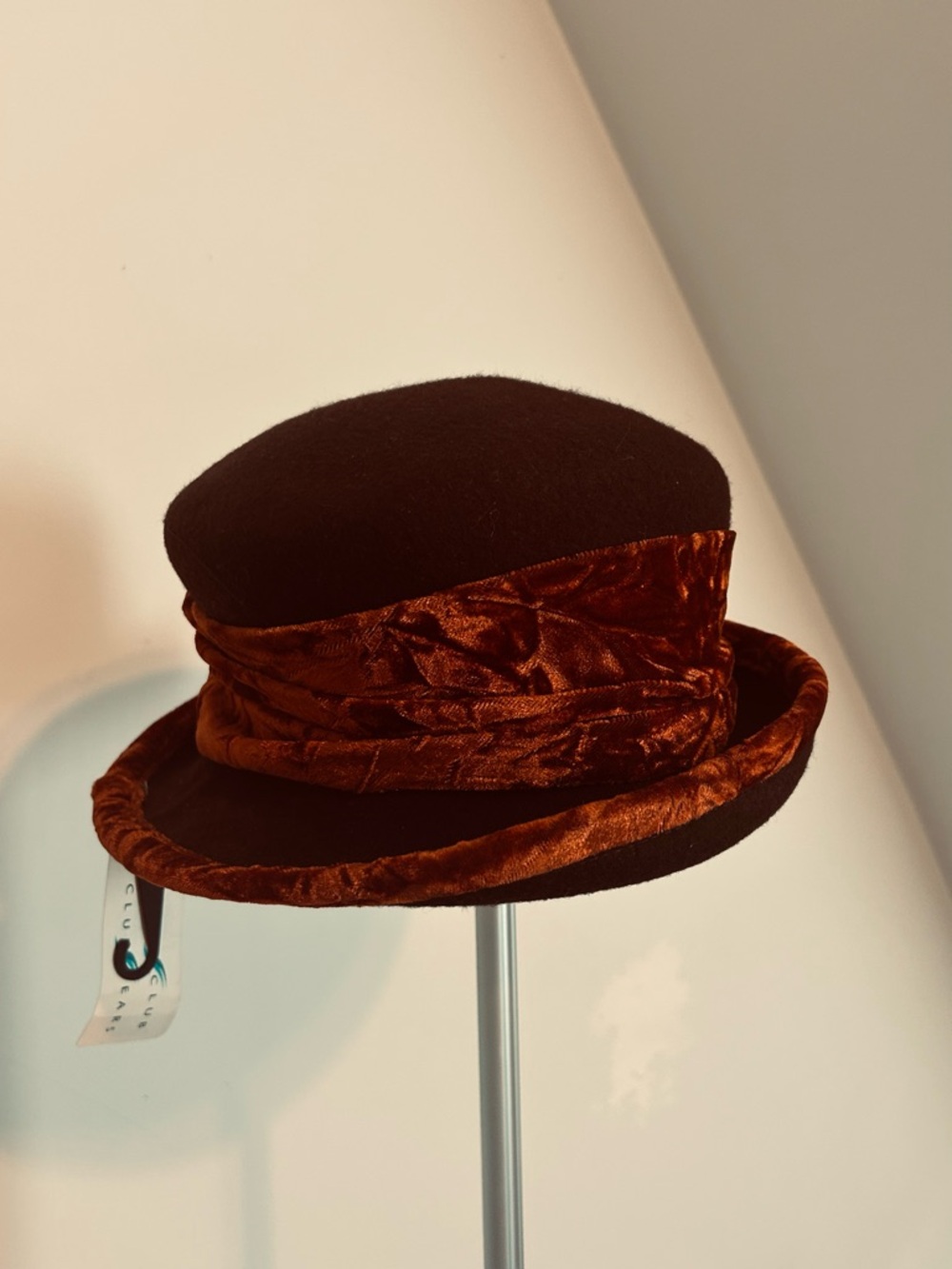 Vintage-Inspired Brown Velvet Band Wool Hat - Unbranded